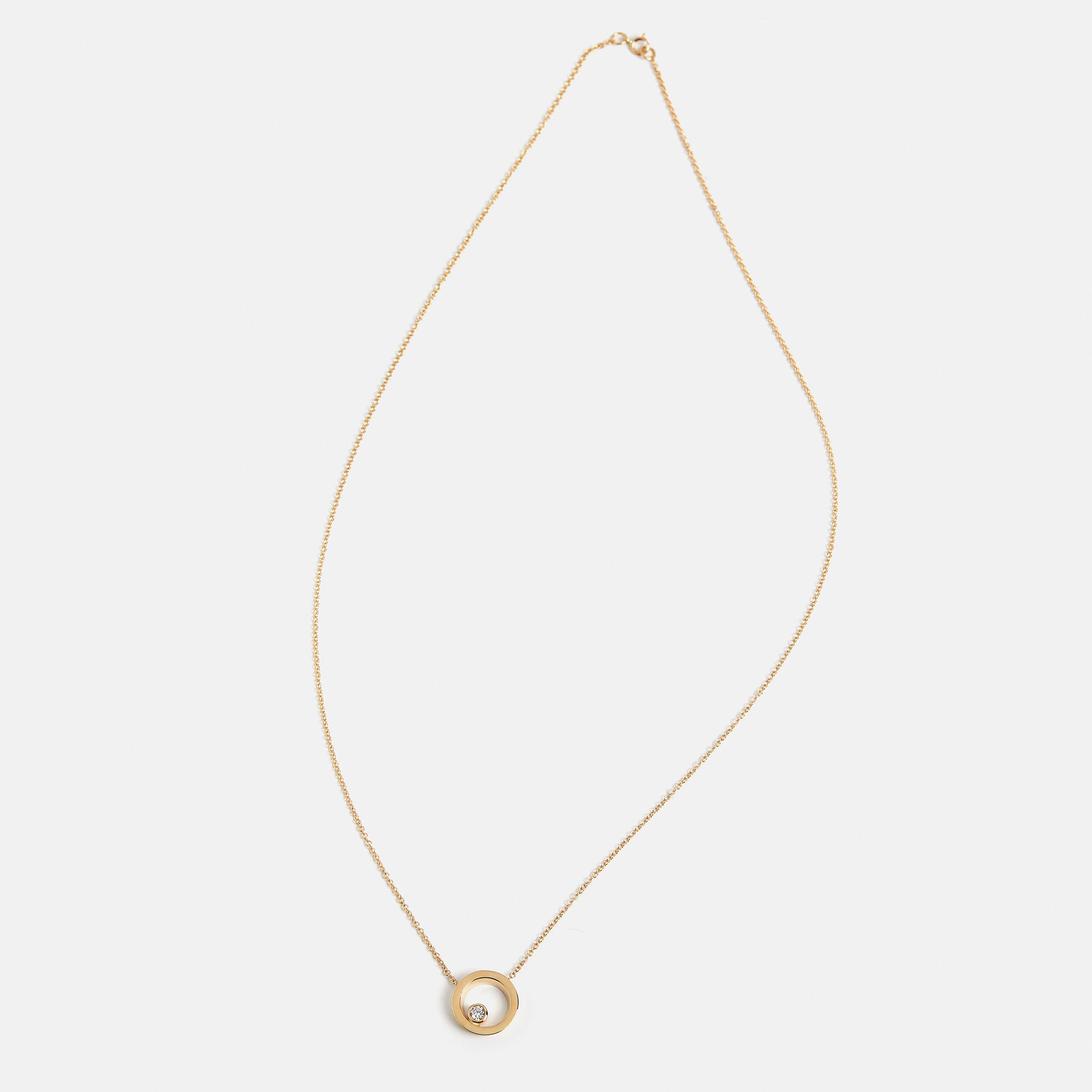 Designer necklace with dainty chain and round simple pendant with lab grown diamond in 14k, 18k gold by SHW best fine jewelry store in NYC