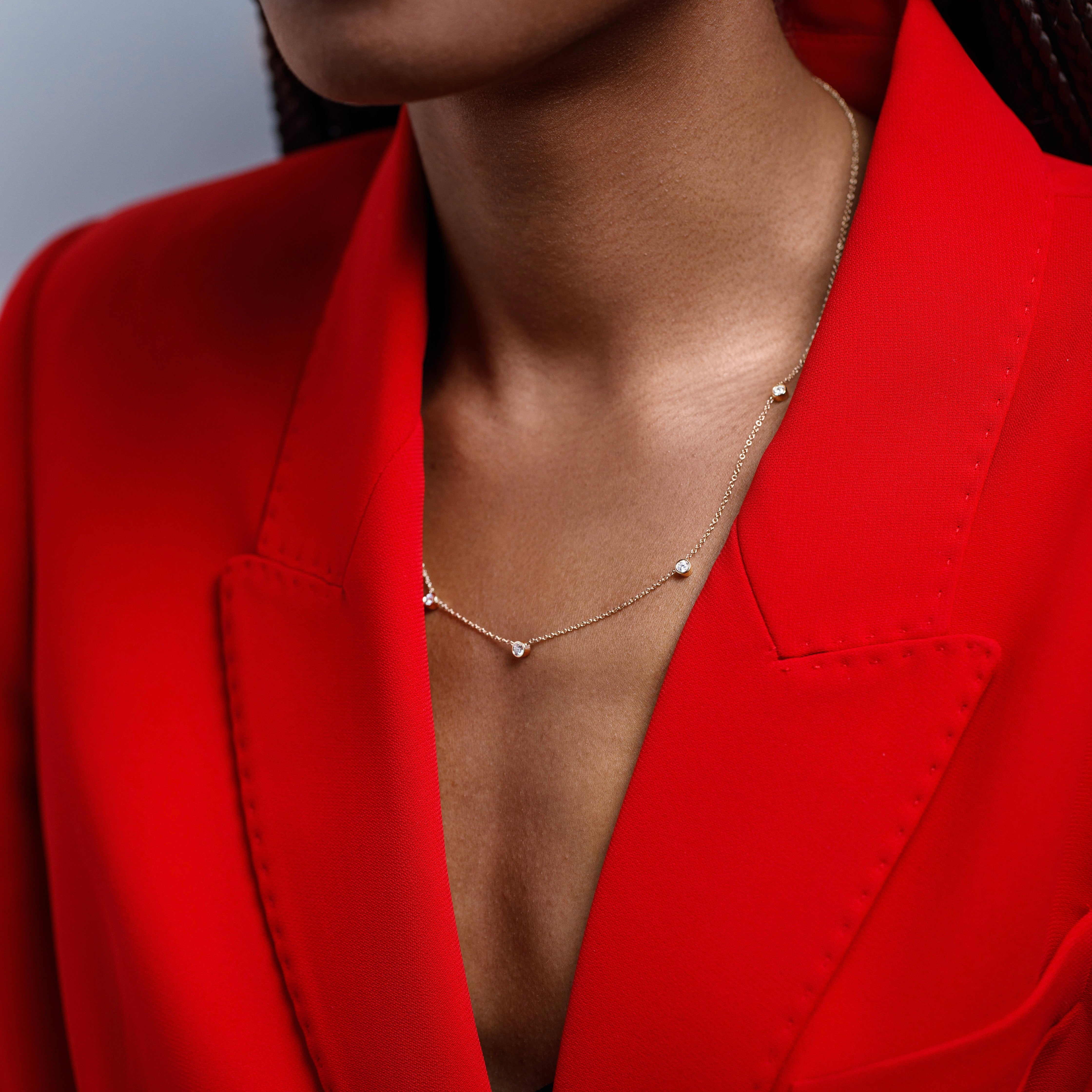 Designer Necklace with bezel set lab grown white diamonds in solid 14k 18k gold by SHW best fine jewelry stores in downtown NYC