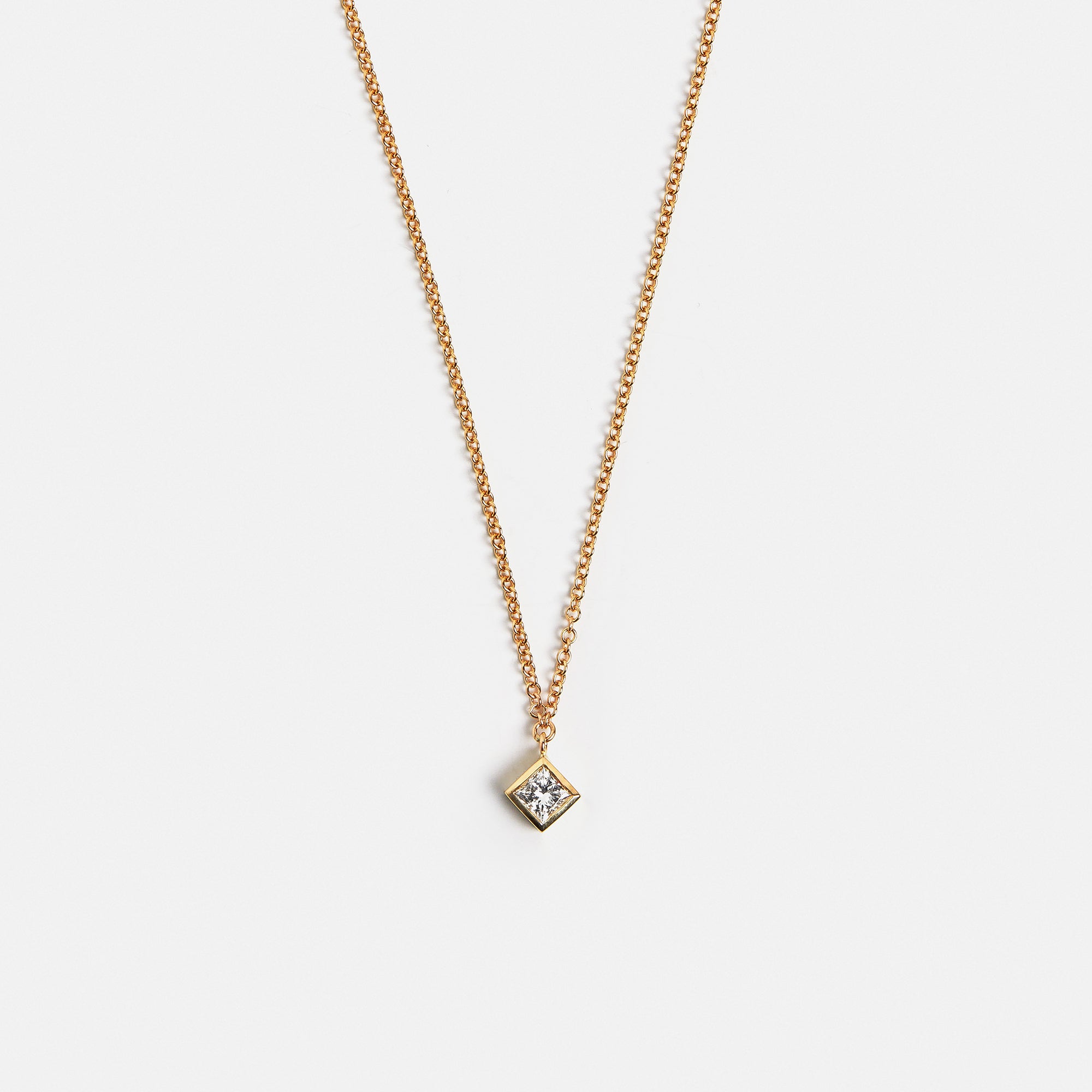 Classic dainty chain necklace with princess cut lab grown white diamond pendant in solid 14k gold by SHW cool fine jewelry stores in NYC