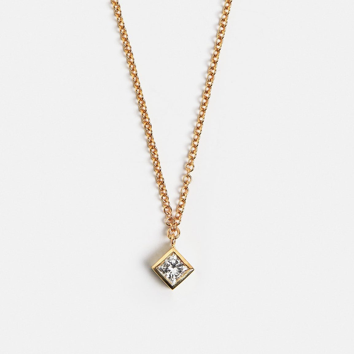 Simple delicate 18 inch chain necklace with lab white diamond pendant in 14 karat gold by SHW best fine jewelry stores in downtown NYC