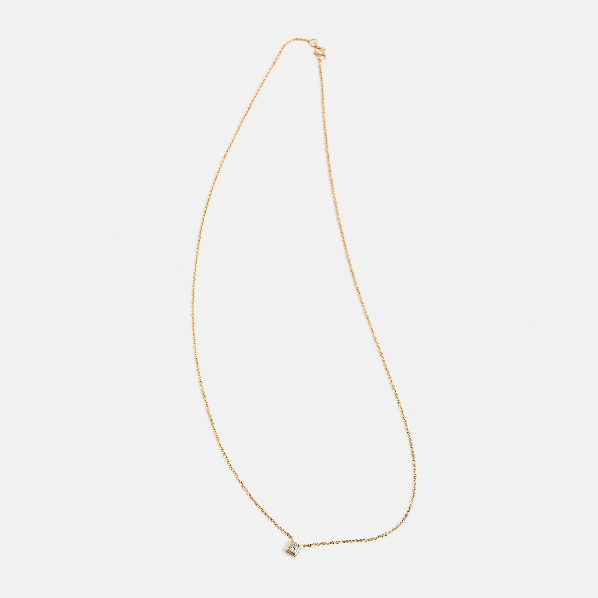 Cool dainty chain necklace with princess cut lab grown white diamond pendant in solid 14k gold by SHW cool fine jewelry stores in NYC