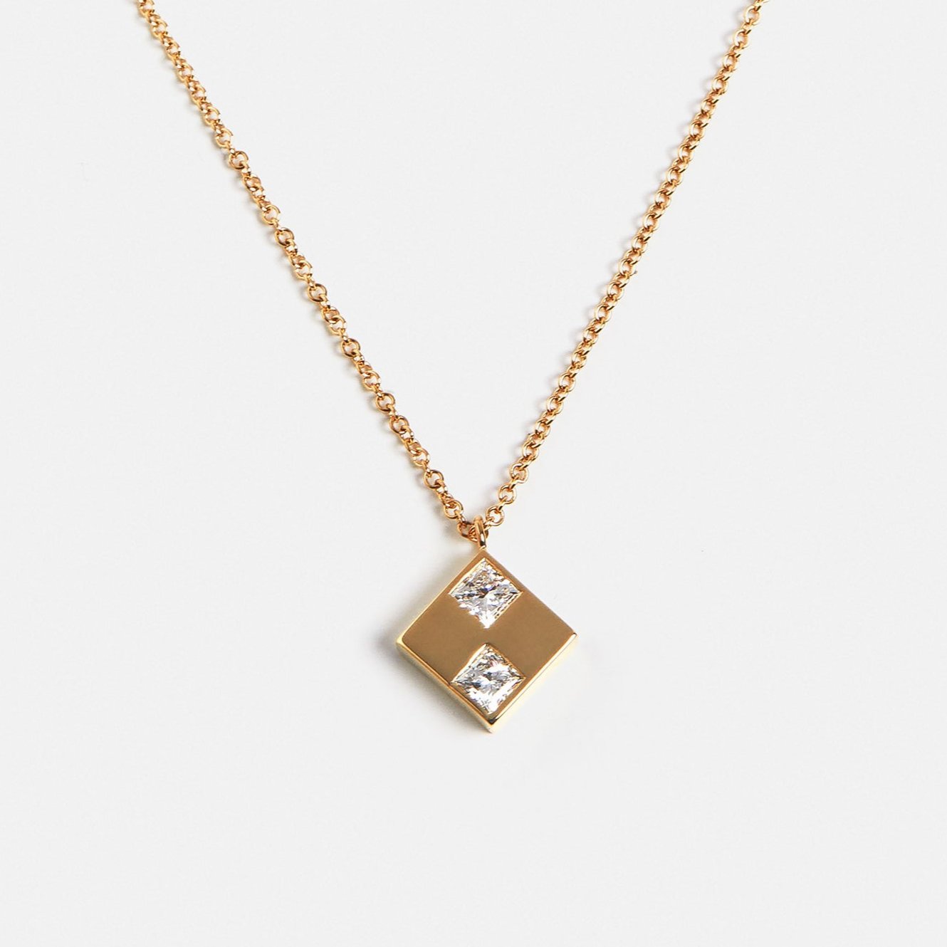 Unique delicate 18 inch chain necklace with lab white diamonds pendant in 14 karat gold by SHW best fine jewelry stores in downtown NYC