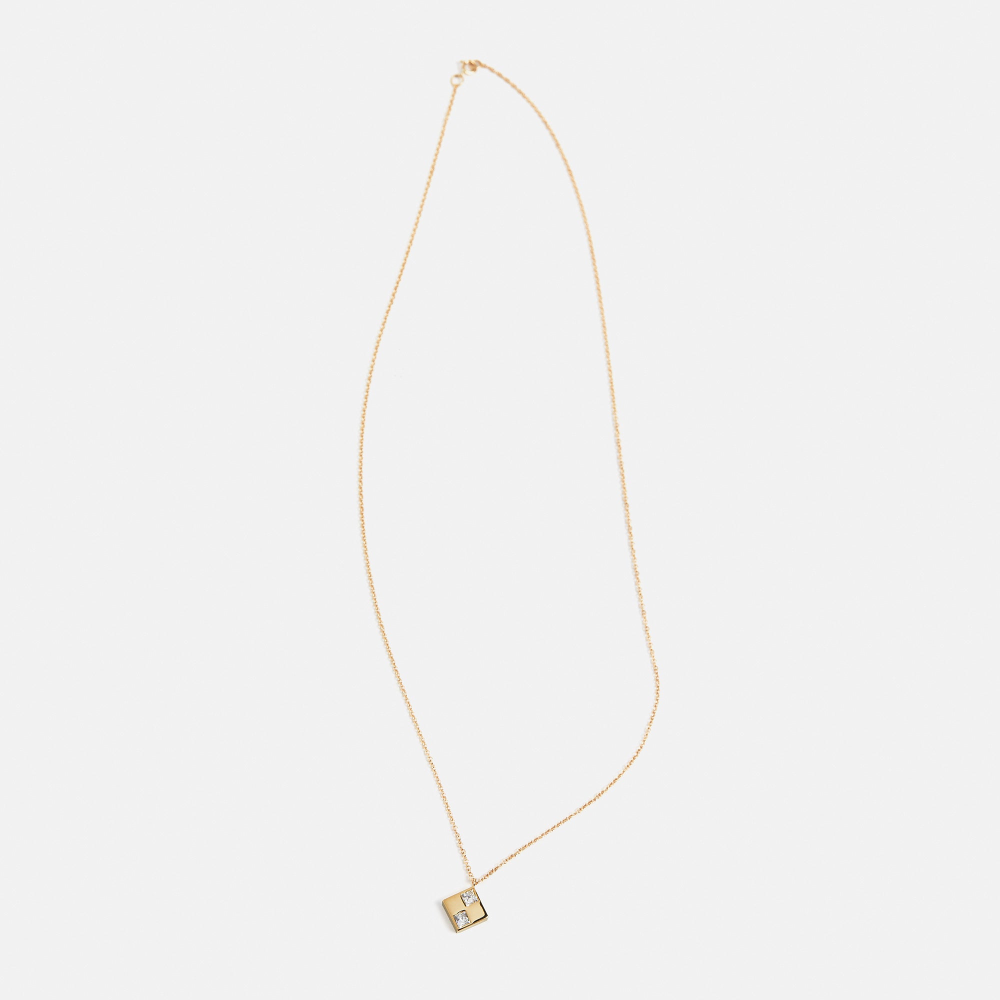 Modern dainty chain necklace with princess cut lab grown white diamonds pendant in solid 14k gold by SHW cool fine jewelry stores in NYC