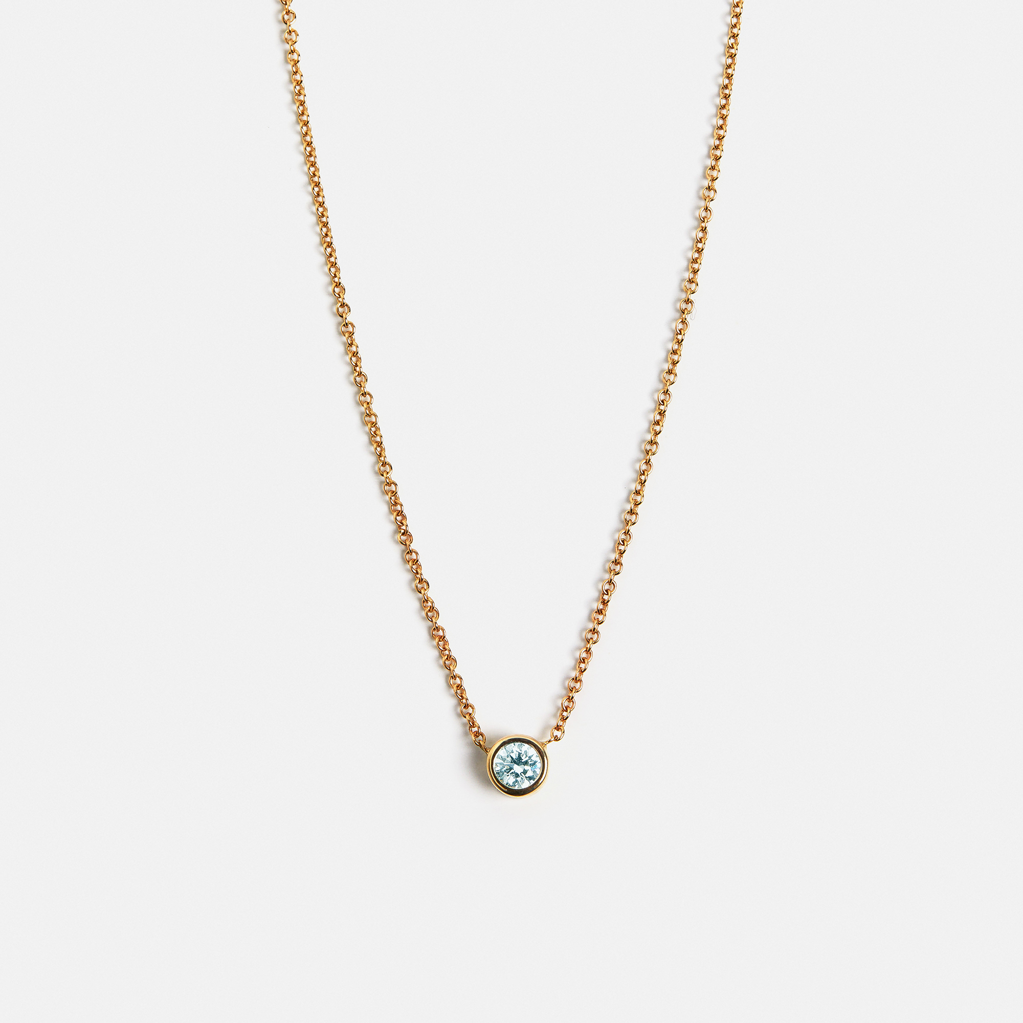 Dainty chain necklace with round aquamarine gemstone in solid 14k 18k gold minimalist design SHW fine jewelry handmade in NYC