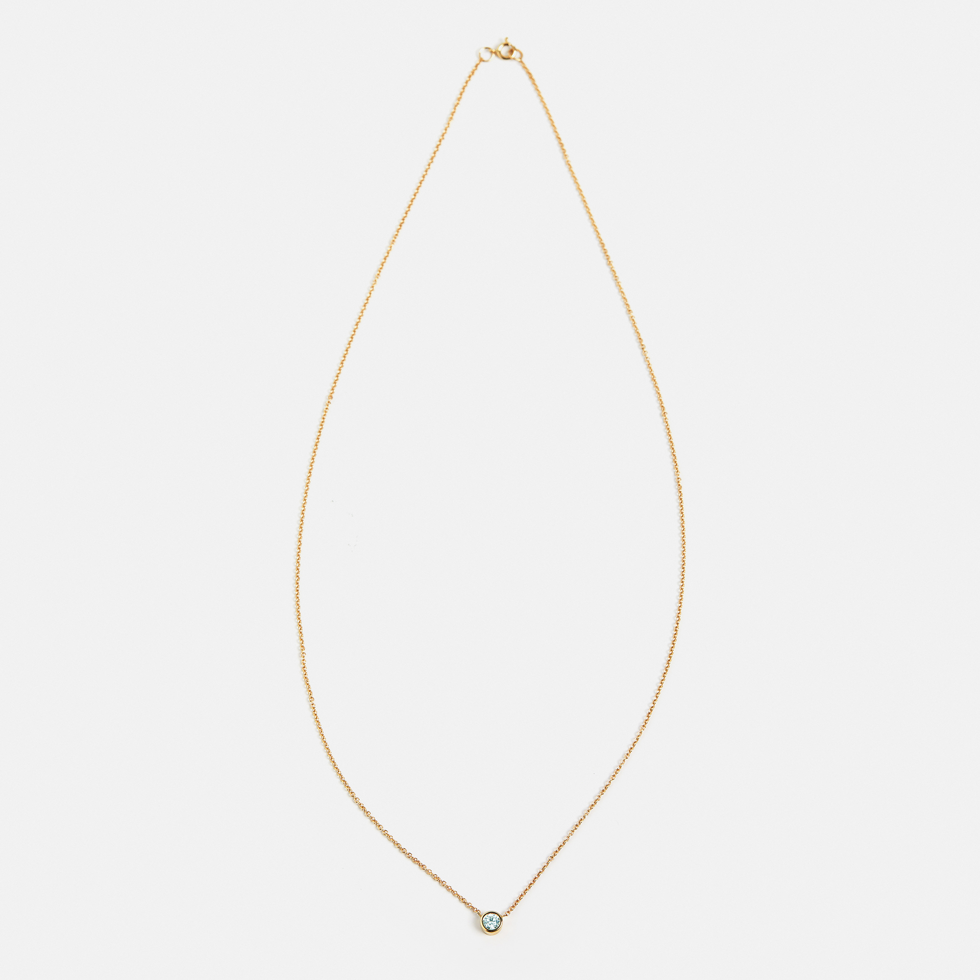 Dainty March birthstone necklace with aquamarine round cut pendant SHW fine jewelry NYC handcrafted in solid gold chain