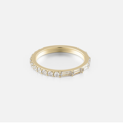Eternity ring with baguette and round diamonds, stacking band 14k 18k gold platinum SHW Fine Jewelry NYC