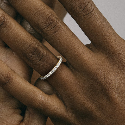 Timeless eternity band with baguette and round diamonds for stacking, man-made or mined 14k 18k yellow white rose gold SHW jewelry NYC