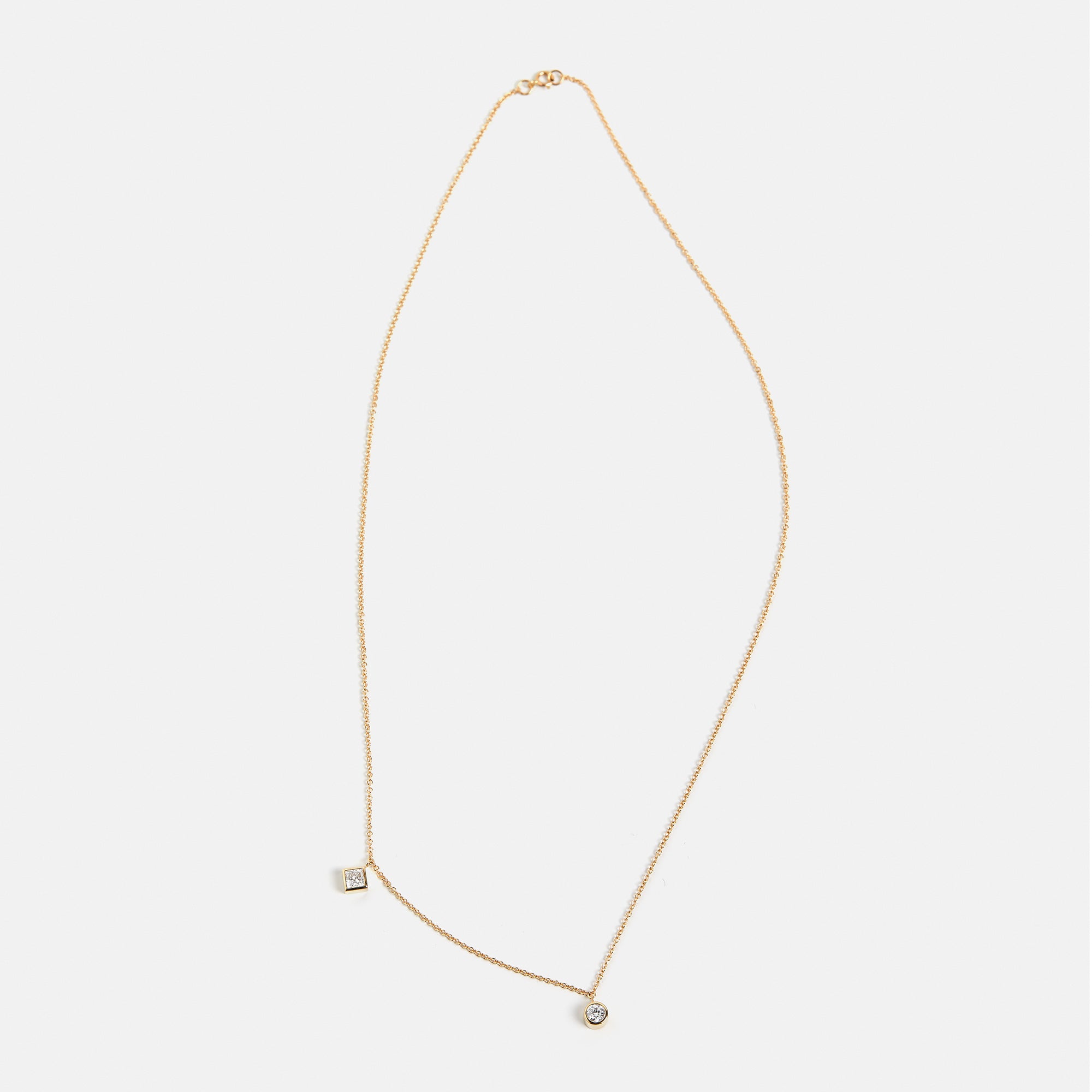 Minimalist dainty chain necklace with square and round lab grown white diamonds in 14k 18k yellow white rose gold by SHW fine jewelry NYC