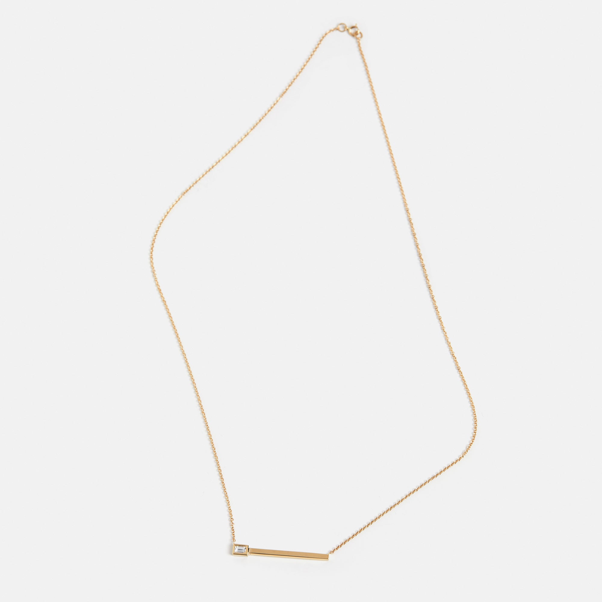 Minimal necklace with dainty chain and simple pendant with lab grown baguette white diamond in 14k or 18k gold by SHW fine jewelry in NYC