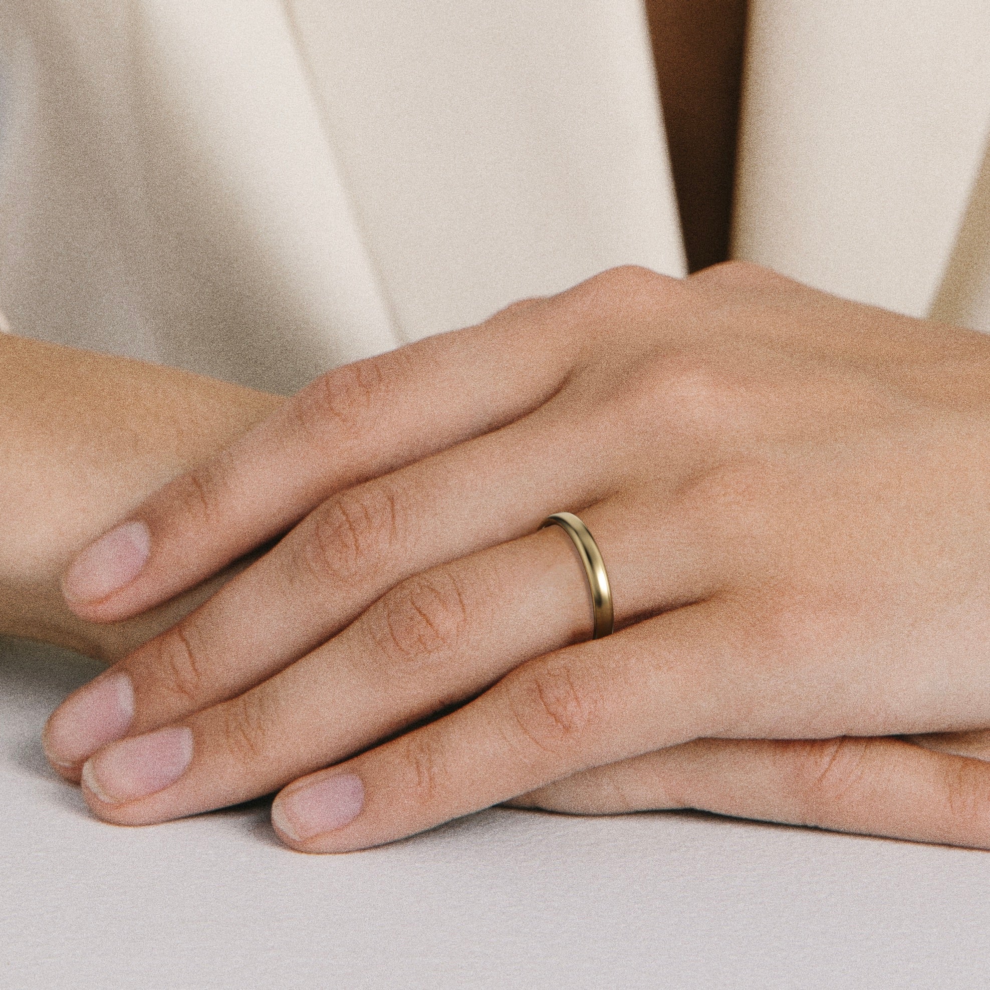 Designer 3mm wide unisex wedding band with slightly domed edge and flat profile 14k, 18k gold or platinum and engravings by SHW jewelry NYC