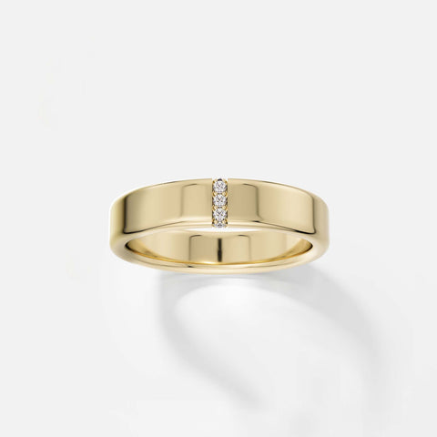 Modern 5mm wide unisex wedding band with wrapped around pave diamonds in 14k, 18k gold or platinum by SHW designer jewelry store in NYC
