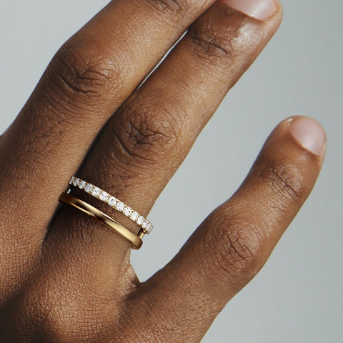 Timeless pavé diamond wedding band stackable elegant design 14k 18k yellow white rose gold SHW jewelry NYC