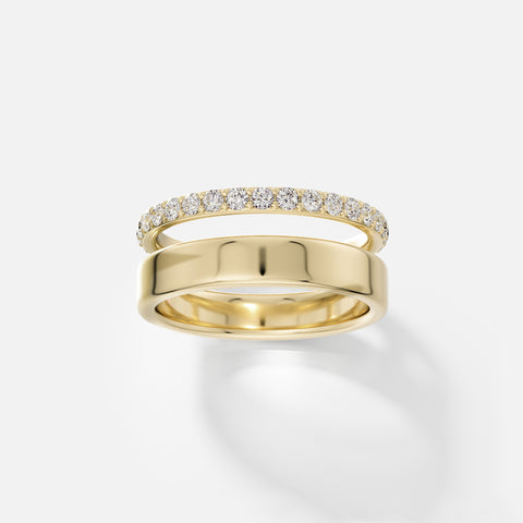 Diamond double band wedding ring stackable modern mens womens unisex 14k 18k gold platinum SHW Fine Jewelry NYC