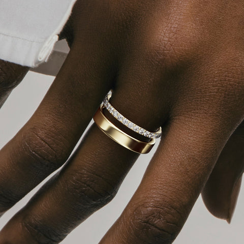 Timeless pavé diamond wedding band stackable elegant design for men women in 14k 18k yellow white rose gold SHW jewelry NYC