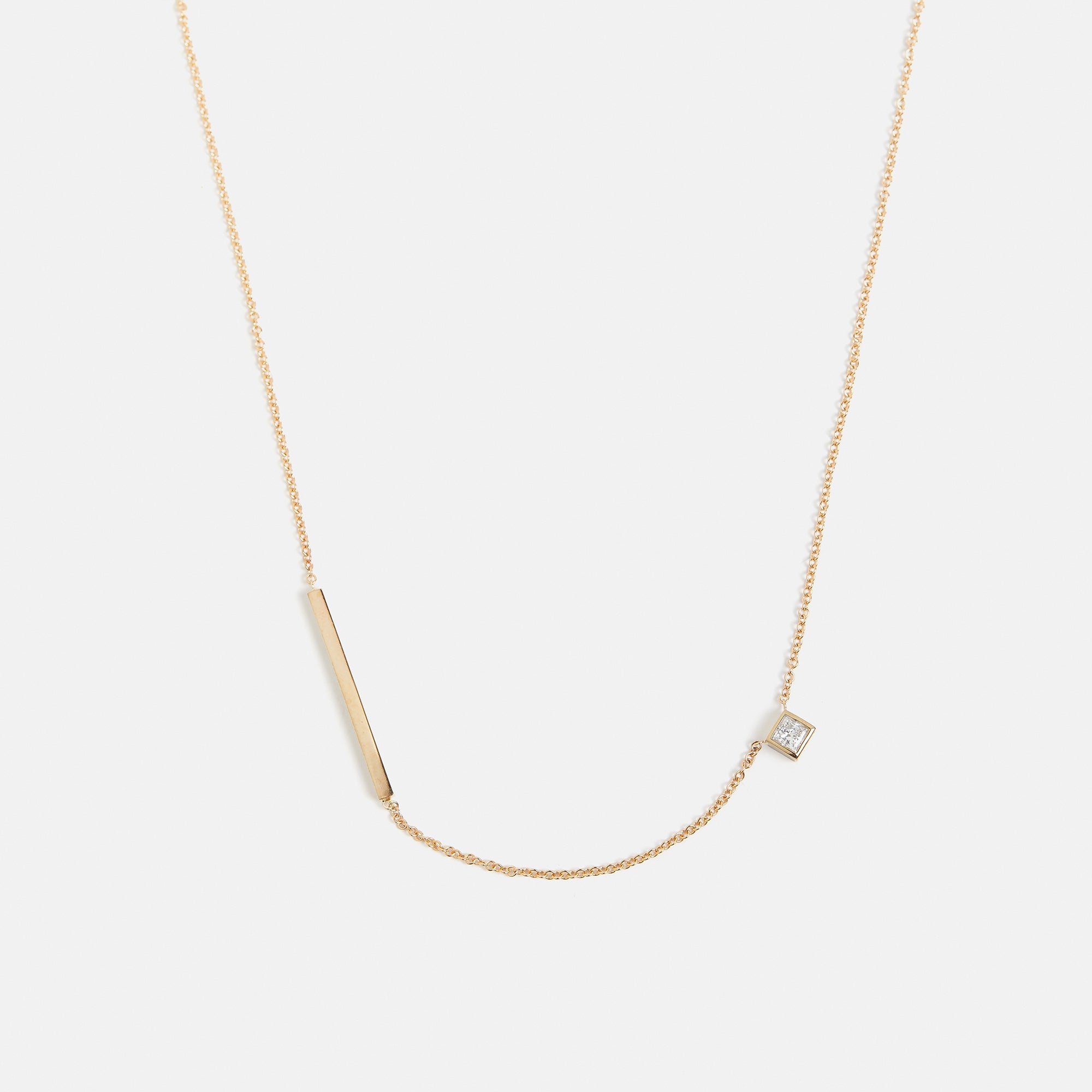 Classic dainty chain necklace with princess cut lab grown white diamond pendant in solid 14k gold by SHW cool fine jewelry store in NYC