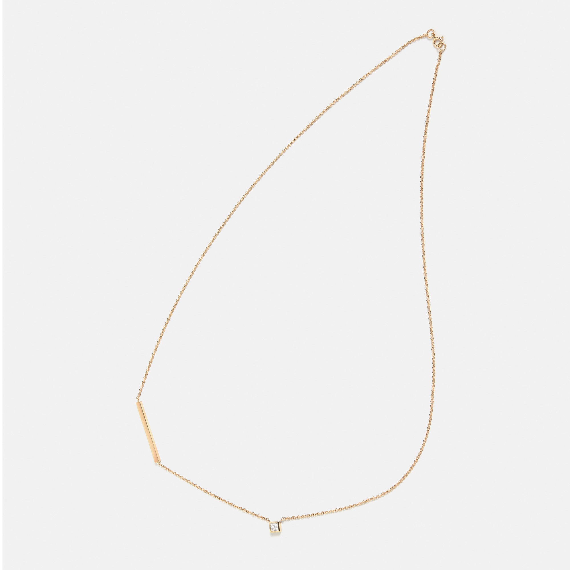 Minimalist dainty chain necklace with simple square white diamond pendant in 14k or 18k yellow, white or rose gold by SHW fine jewelry store in NYC