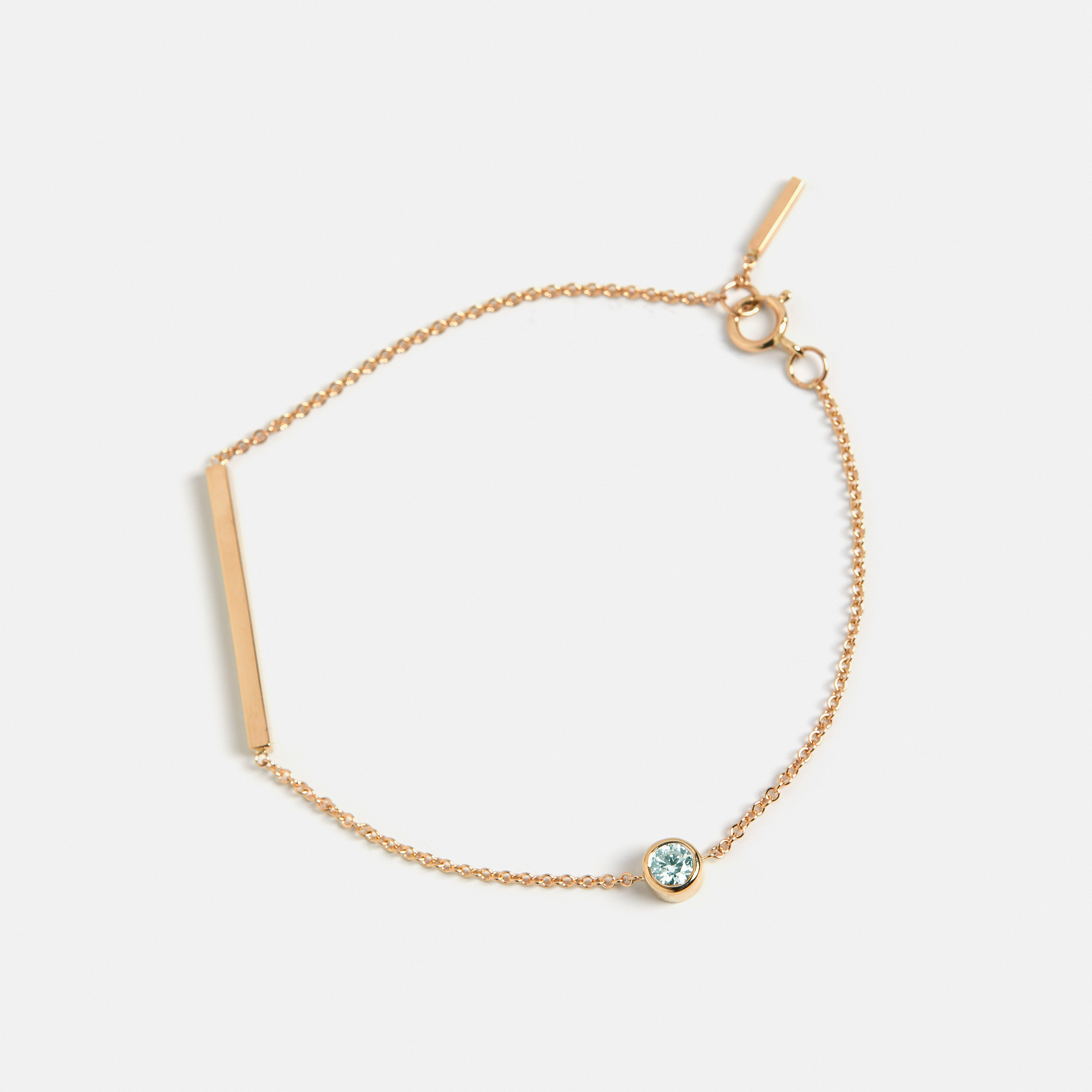 Aquamarine bracelet with gold bar pendant March birthstone dainty chain in 14k 18k gold SHW modern handmade fine jewelry NYC