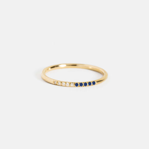 Dainty sapphire and diamond pavé ring thin round gold band stackable design SHW fine jewelry handmade NYC Manhattan