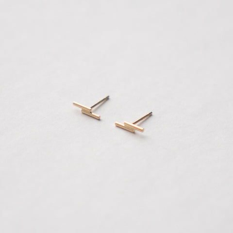 Cool Billy Stud Earrings in 14k yellow gold lightning bolt bar stud earrings by SHW Jewelry NYC