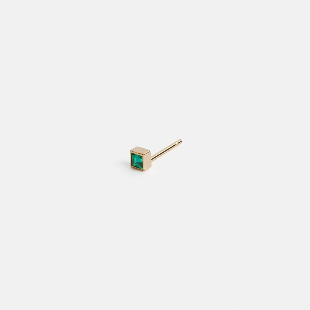 Large Ona Handmade Stud Earring in 14k Gold set with Emerald By SHW Fine Jewelry NYC