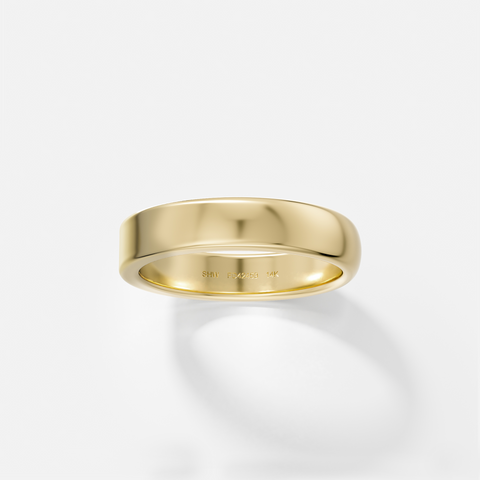 14k yellow gold 4mm wedding band with half flat and half rounded profile