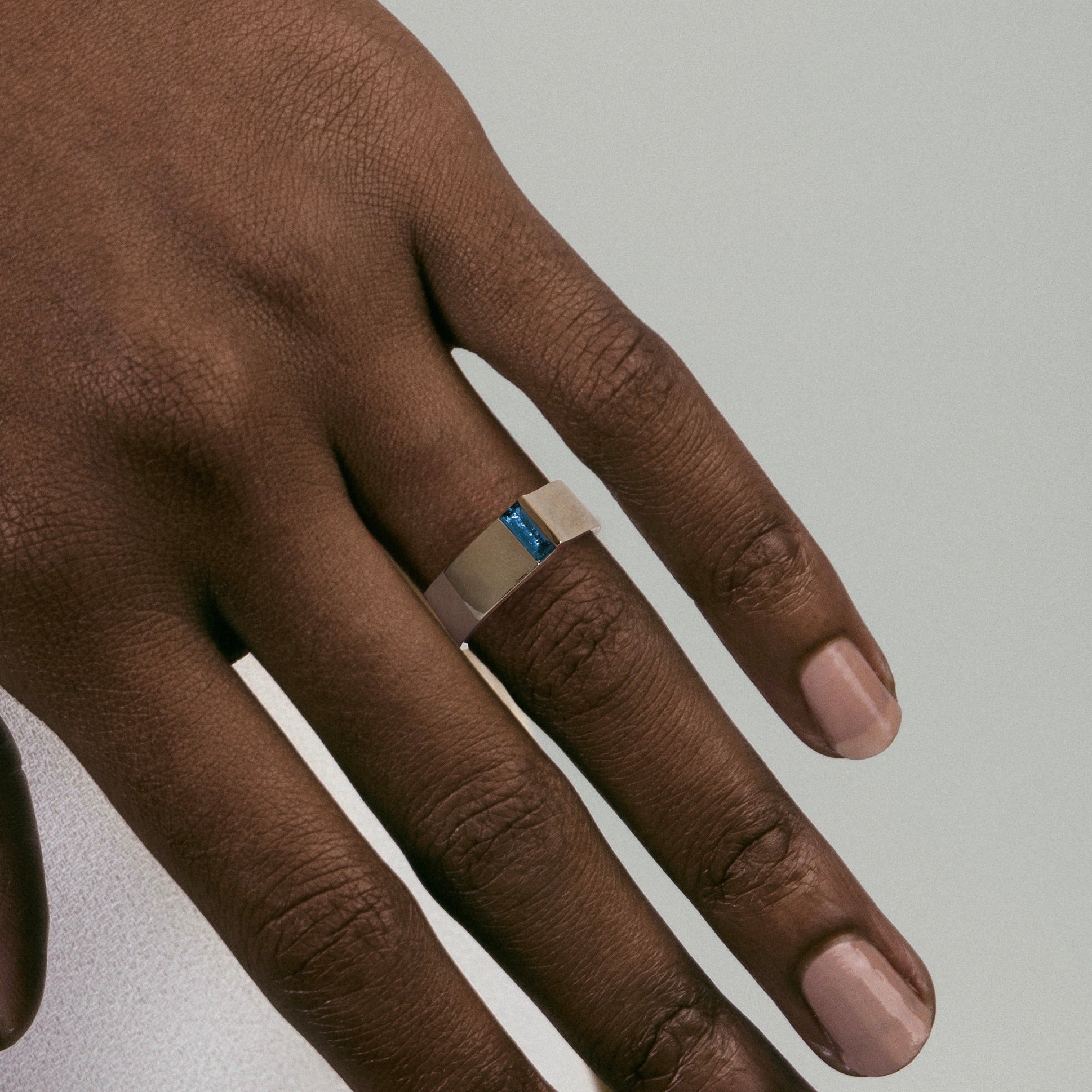 Modern Wedding Band for a Unique Stack with Sapphire in solid 14 karat white gold by SHW coolest fine jewelry shop in downtown NYC near me