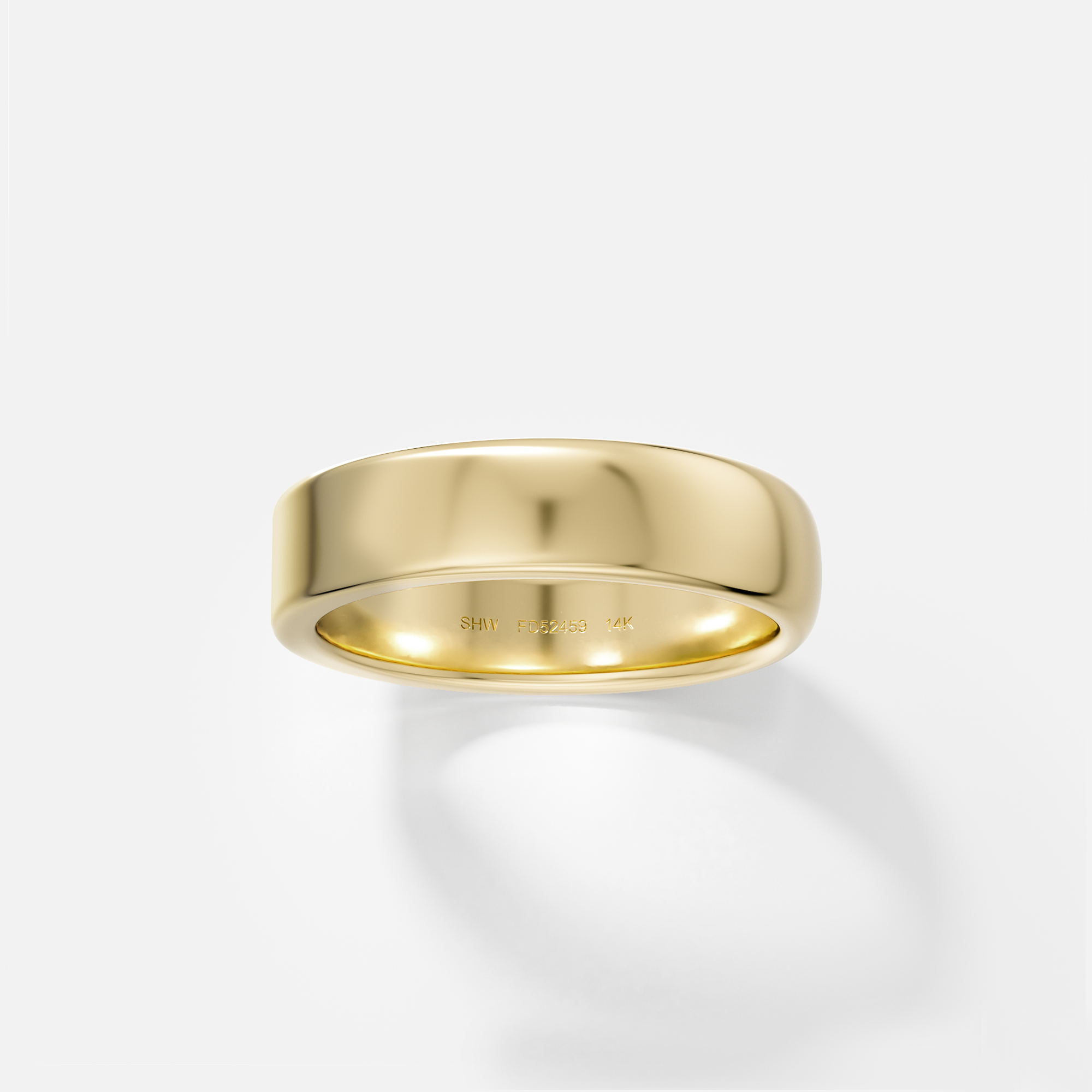 14k yellow gold 5mm wedding band with half flat and half domed profile