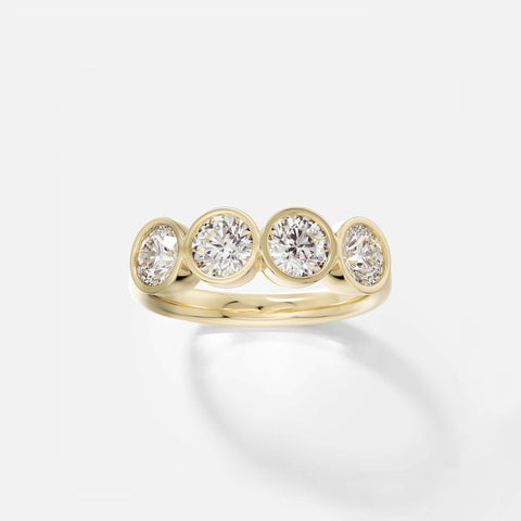 Domed band wedding ring with four bezel-set diamonds, 14k 18k gold platinum SHW Fine Jewelry NYC