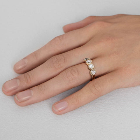 Custom bezel diamond wedding band, domed profile, 14k 18k gold platinum SHW fine jewelry stores nearby