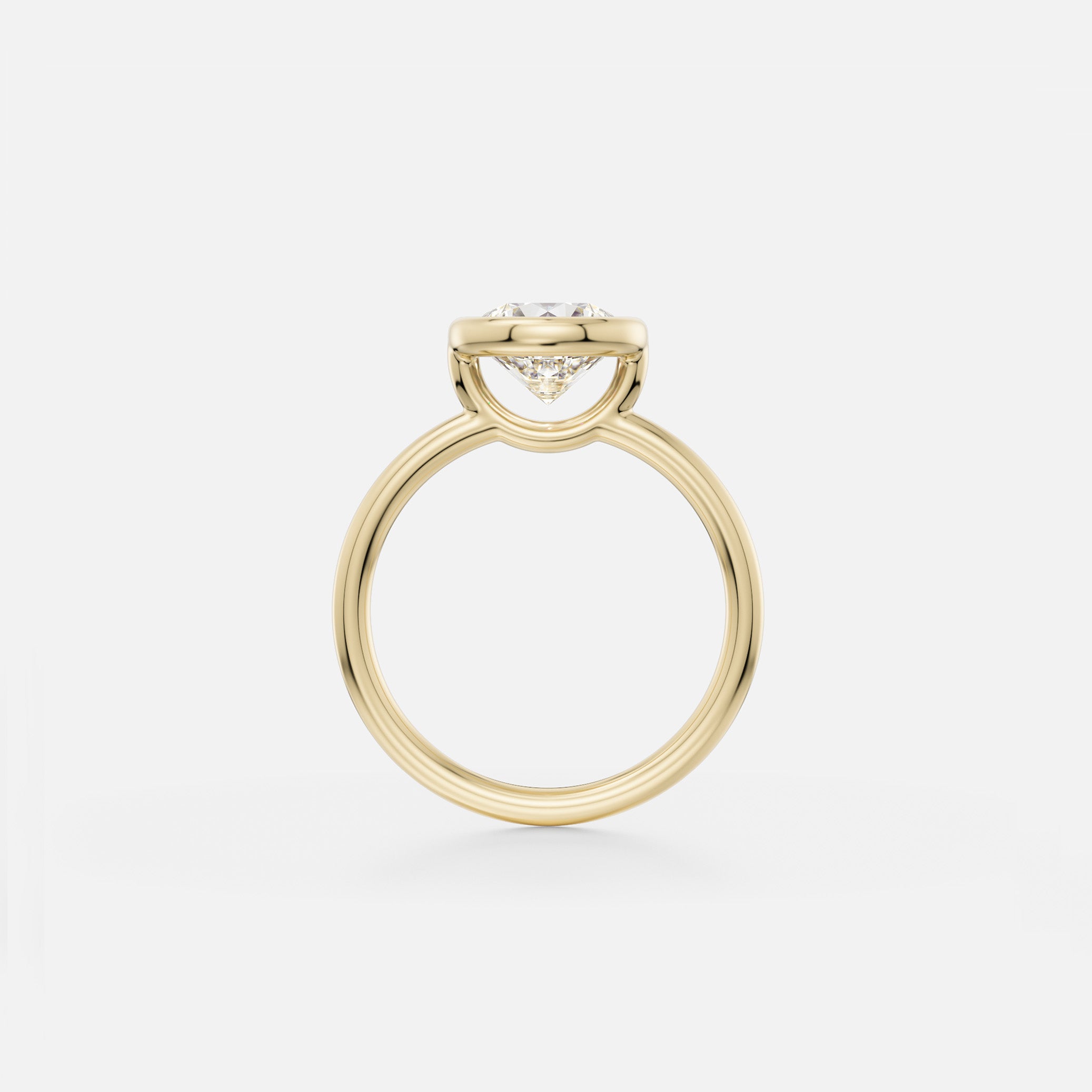 ARTI thin round band with Round Cut Profile Bezel Set Unique Diamond Gemstone  Engagement Ring Setting in recycled 14k Gold or platinum handmade by SHW Fine Jewelry NYC