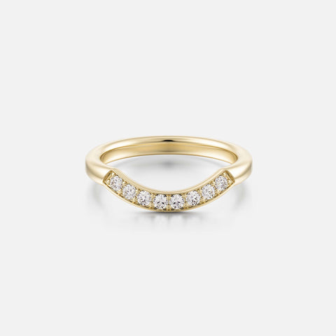Wedding band with pavé diamonds and curved front detail, 14k 18k gold platinum SHW Fine Jewelry NYC