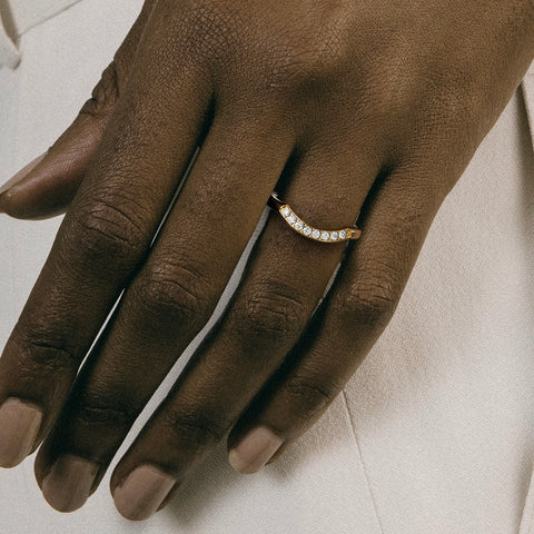 Classic curve pavé wedding band with lab or natural diamonds 14k 18k SHW fine jewelry stores nearby