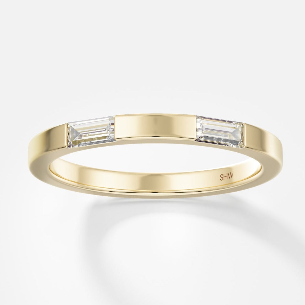 Contemporary Statement Ring with baguette cut ethical mined white diamond in solid 14 18 karat gold by SHW cool fine jewelry store in NYC