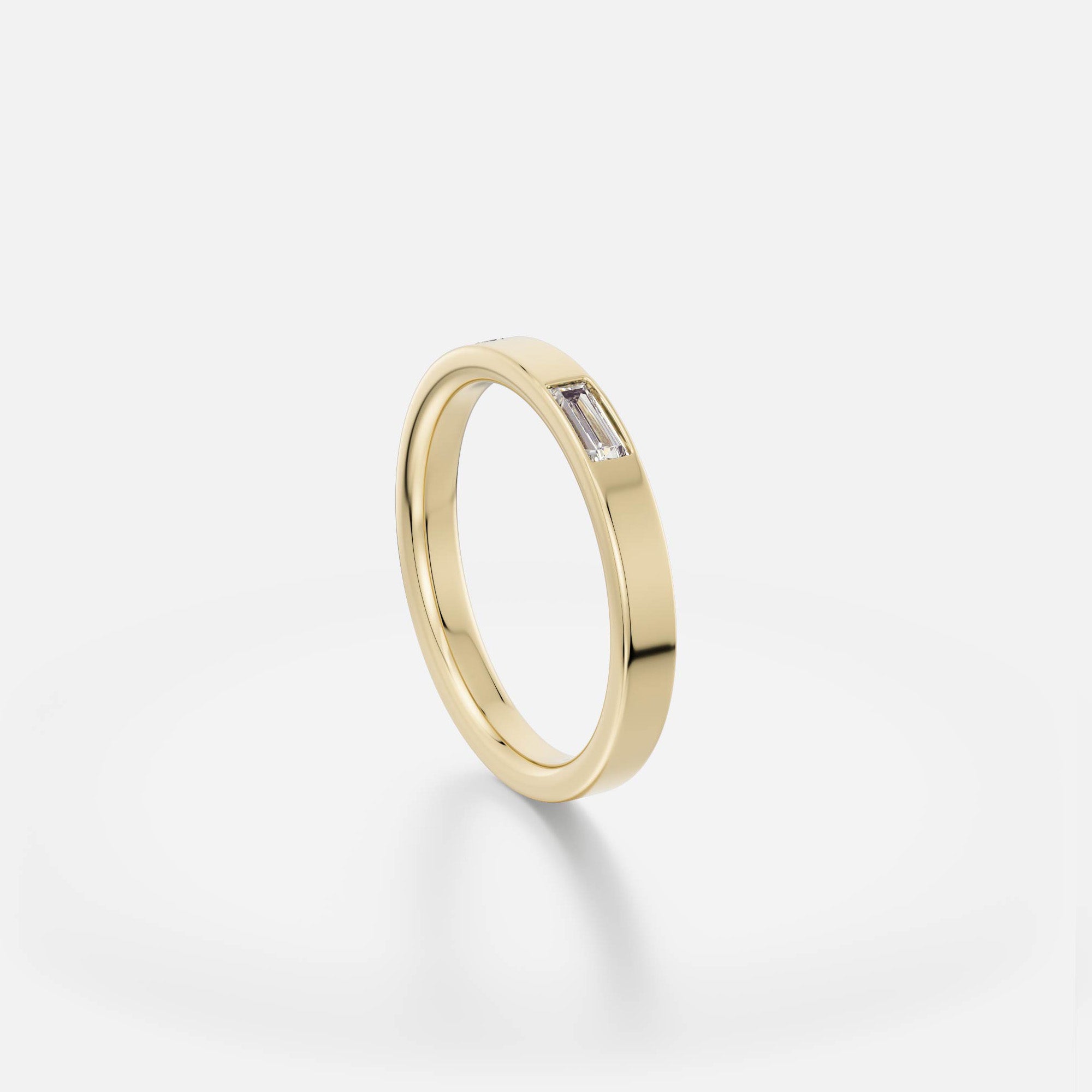 Contemporary Statement Ring with baguette cut ethical mined white diamond in solid 14 18 karat gold by SHW cool fine jewelry store in NYC
