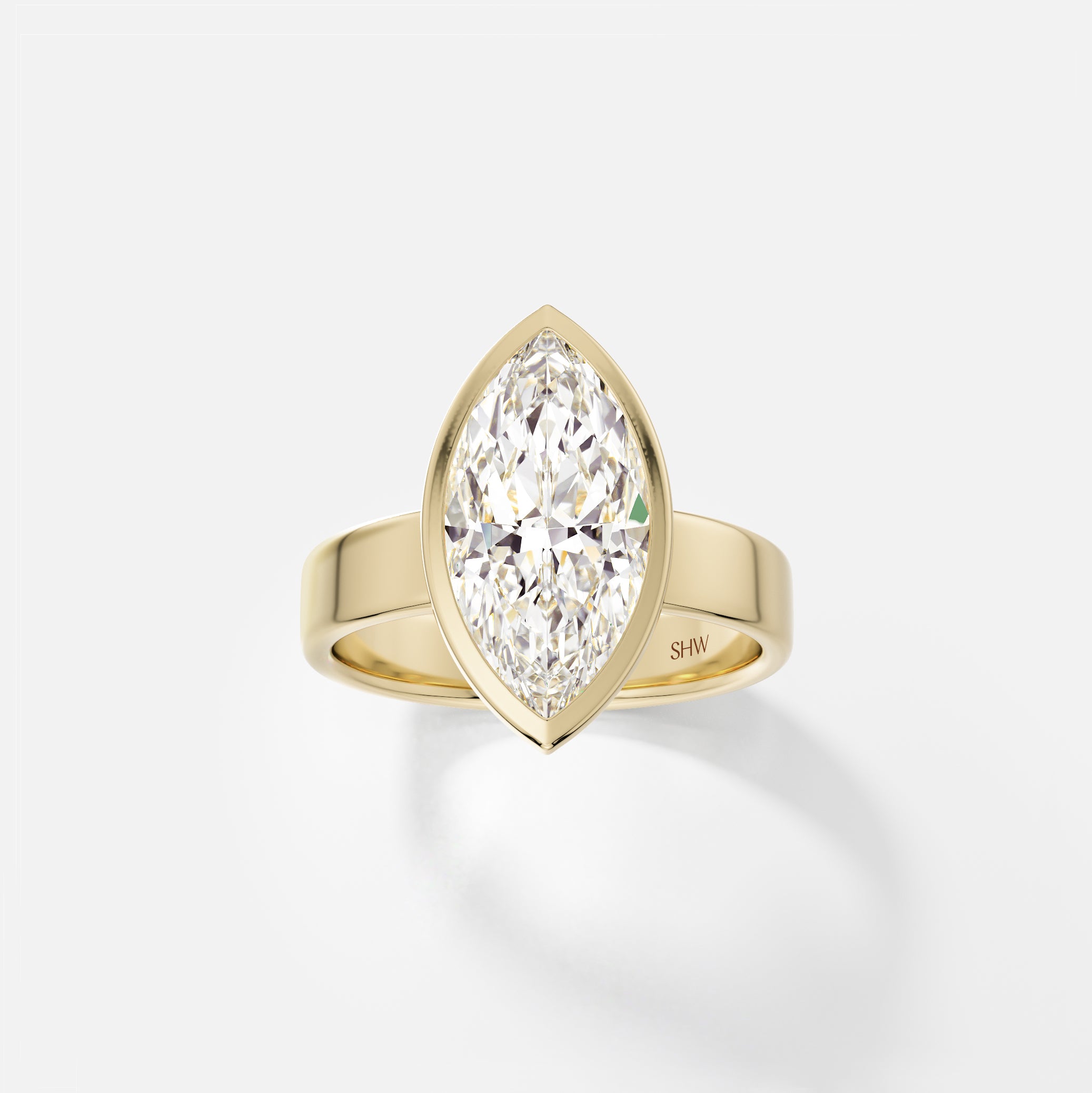 Badi Wide Band Bezel Engagement Ring with Marquise Diamond – SHW