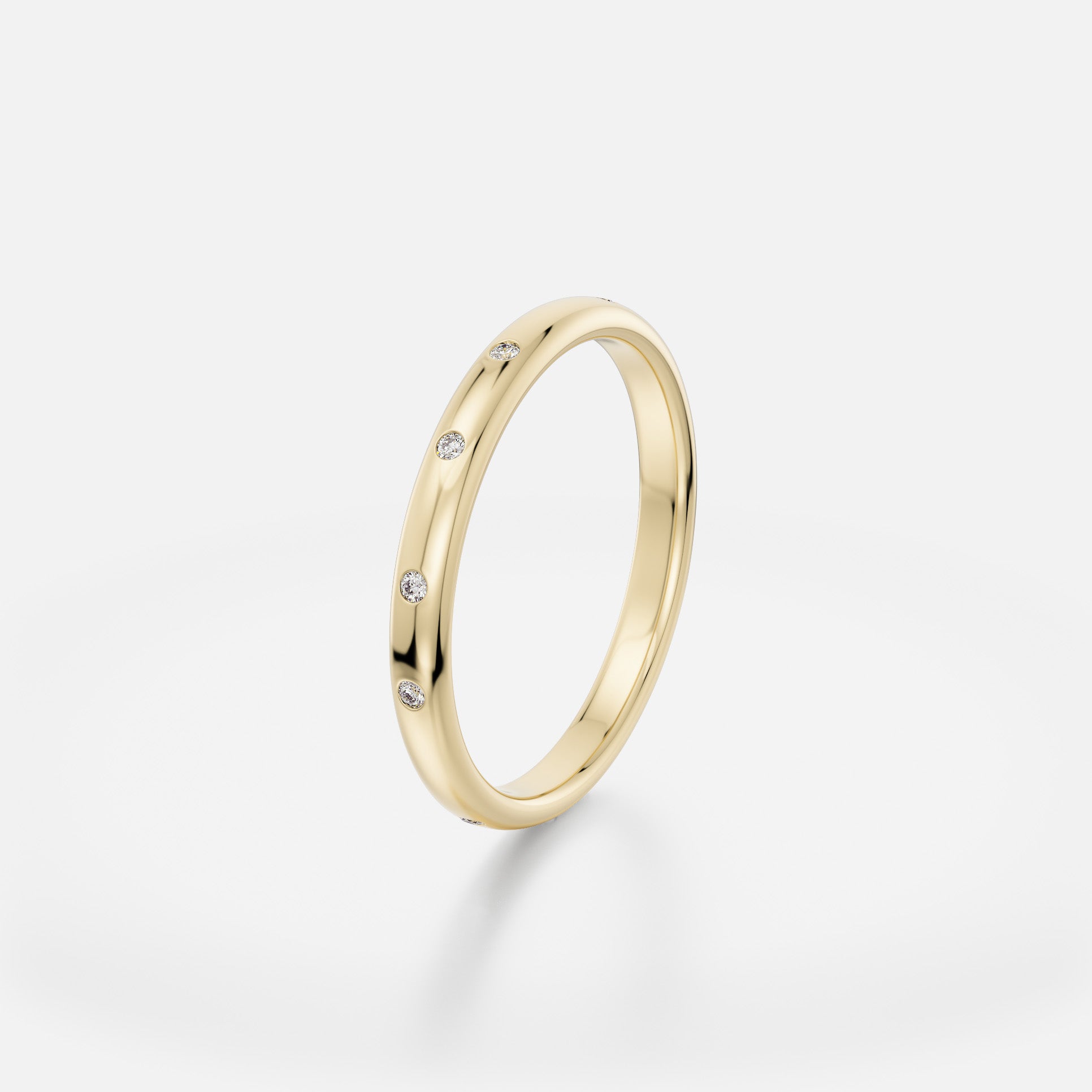 Sleek domed profile wedding band with small round diamonds, minimalist style 14k 18k platinum SHW fine jewelry New York City