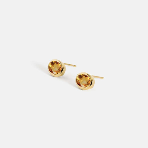 Oval citrine stud earrings east west set November birthstone 14k 18k yellow white rose gold SHW fine jewelry handmade NYC
