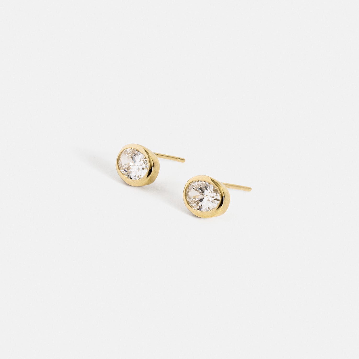 Gold stud earrings with oval citrine gemstone sleek minimal design SHW fine jewelry handmade NYC November birthstone