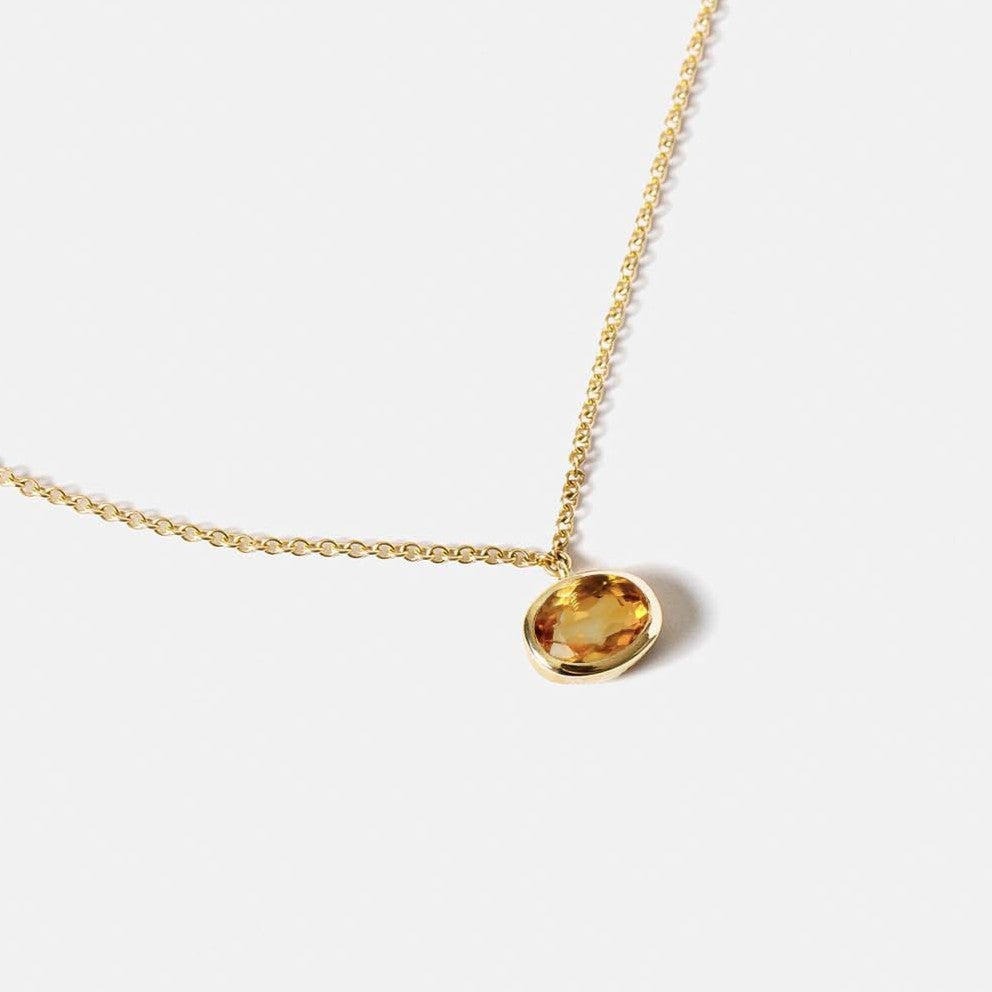 Minimalist citrine gemstone necklace oval pendant November birthstone fine jewelry SHW handmade NYC yellow white rose gold