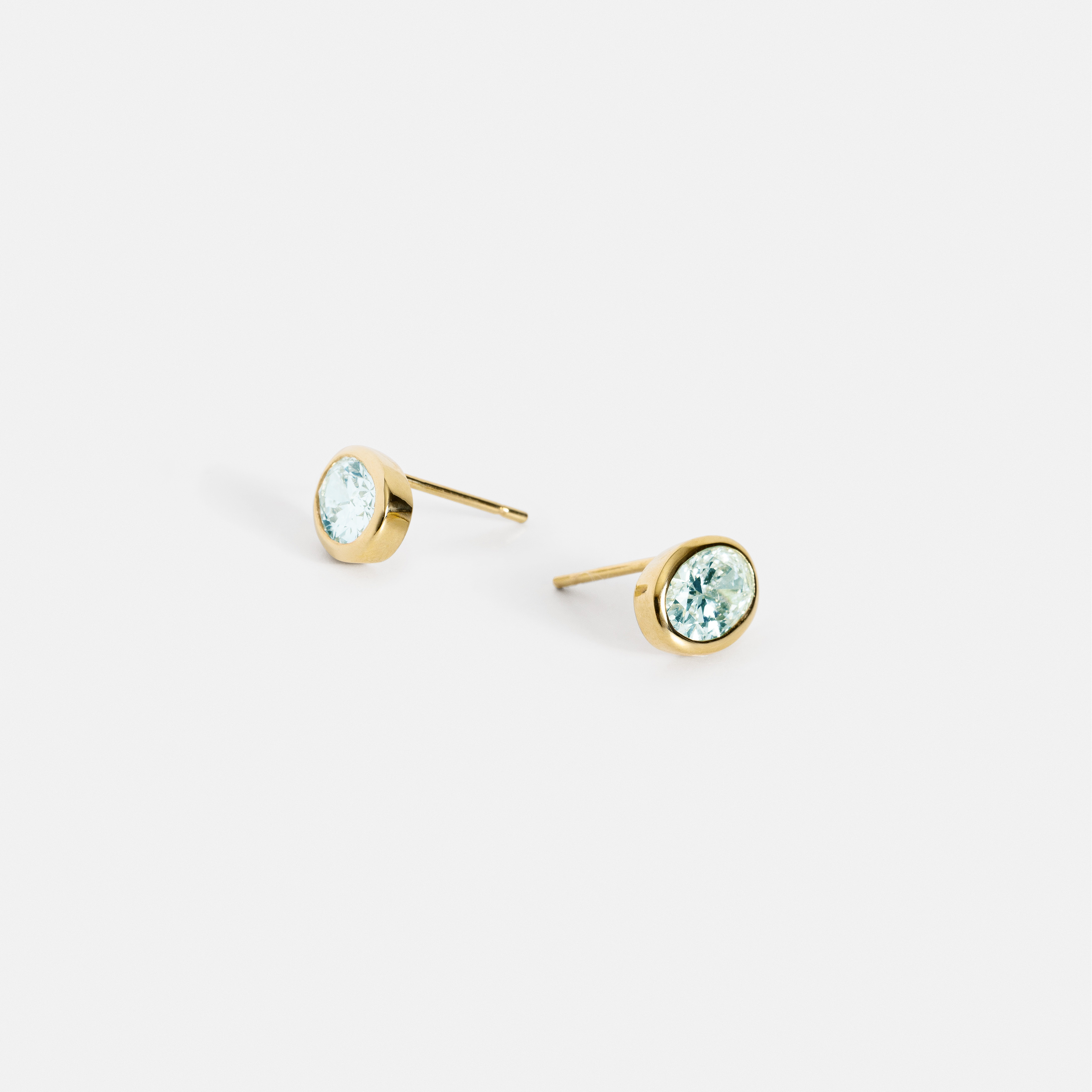 Delicate November birthstone stud earrings with oval citrine gems yellow white rose gold SHW NYC jewelry