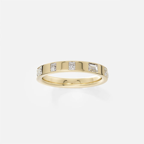 Modern Wedding Ring with Eternity of Princess and Baguette cut Diamonds set to edge in Solid 14 karat gold by SHW fine jewelry shop NYC