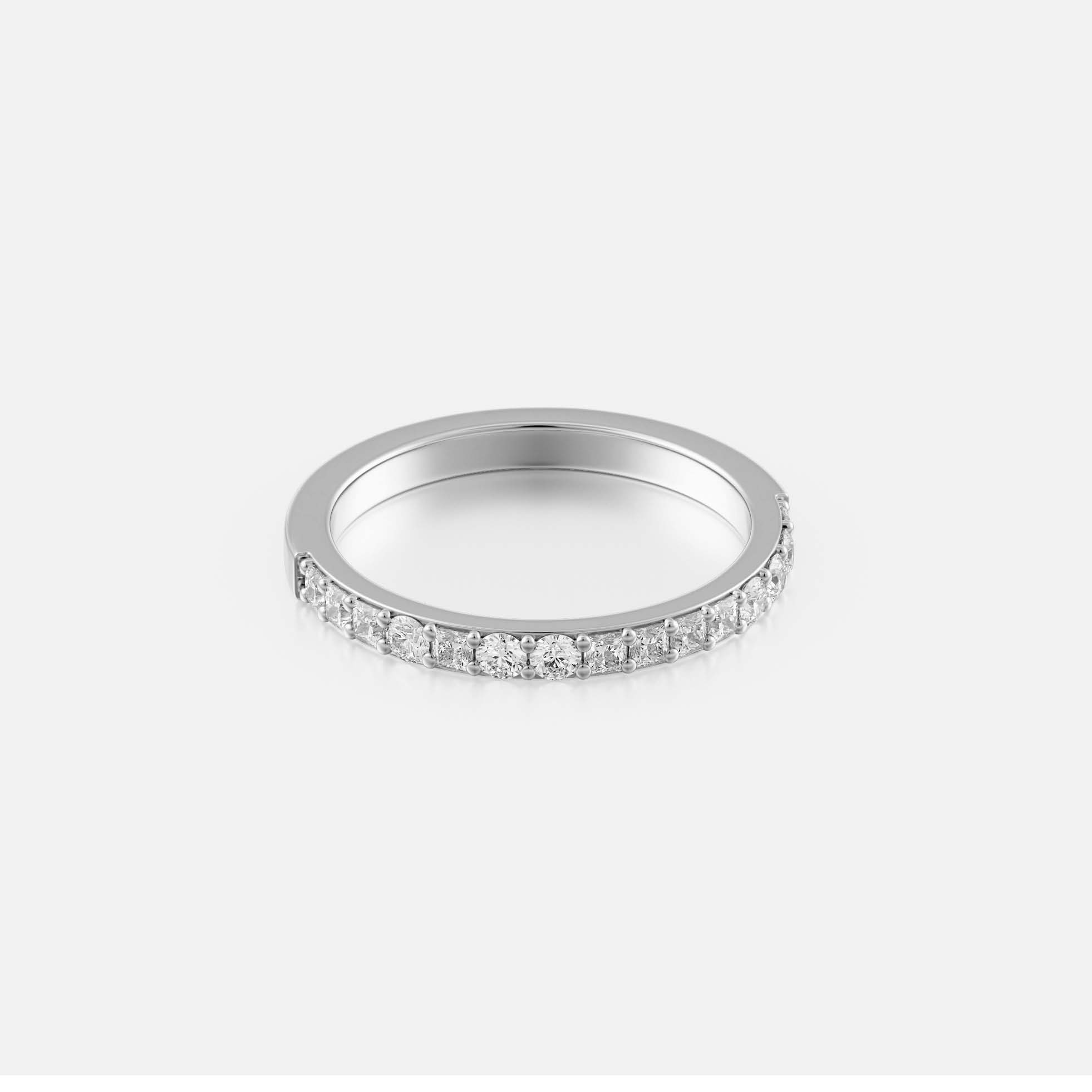 Refined thin eternity wedding ring with lab-made round princess diamonds, ethical sourcing 14k 18k gold SHW best jewelry stores NYC