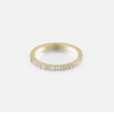 14k yellow gold wedding band set with round and princess-cut white diamonds