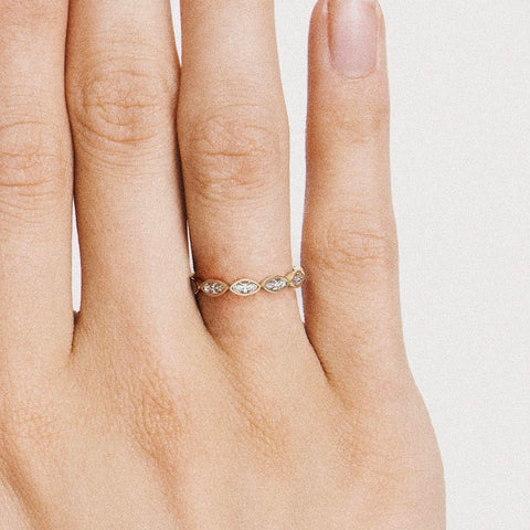 Custom marquise bezel eternity wedding rings, stackable beaded style 14k 18k gold platinum SHW jewelry NYC