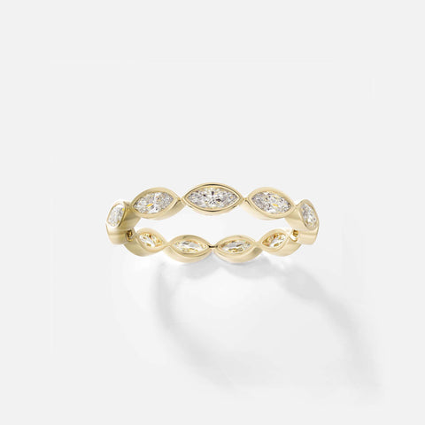 14k yellow gold wedding band with bezel-set marquise diamonds