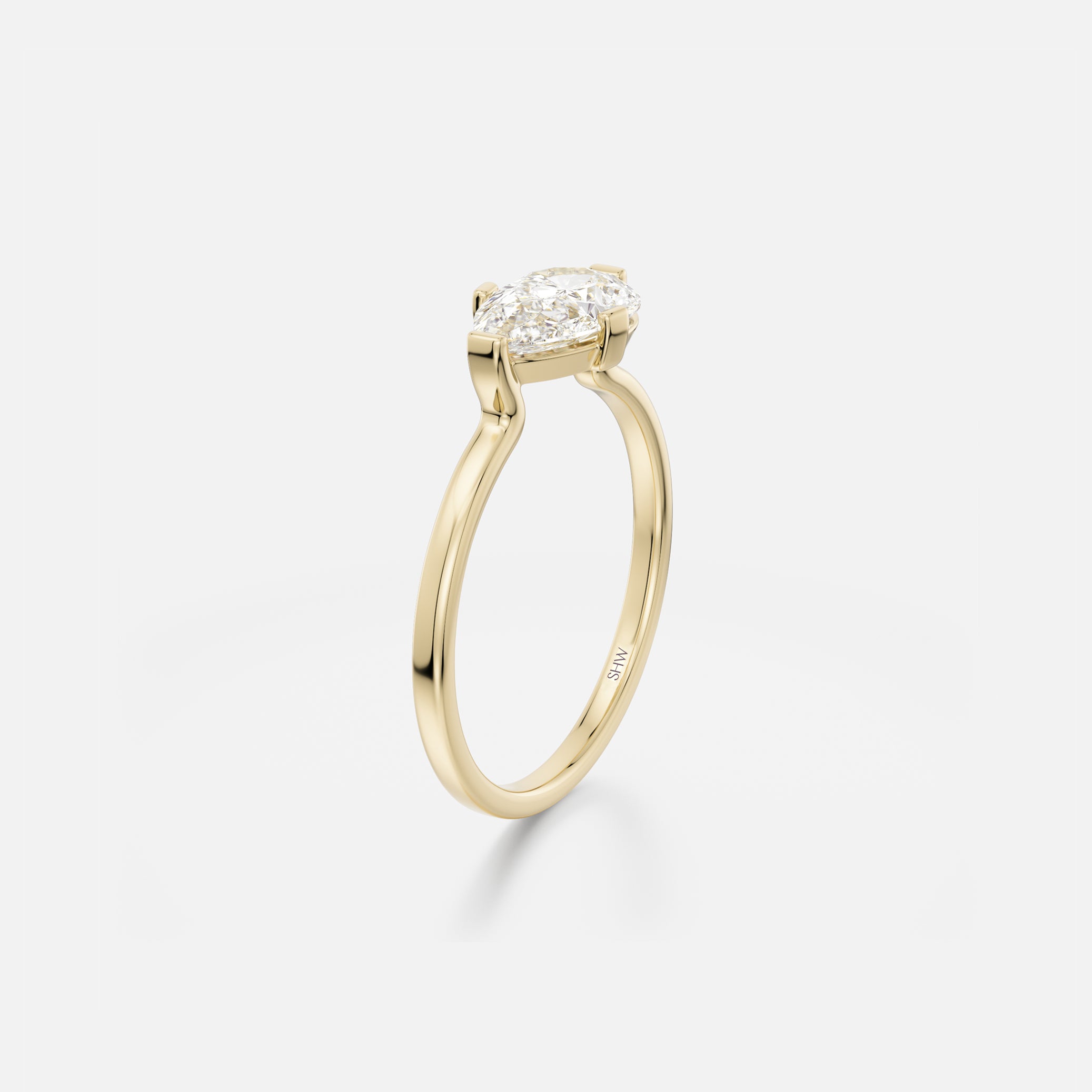 Ema Flat Band with East West Pear Minimalist Engagement Ring Setting handmade by SHW Fine Jewelry New York City
