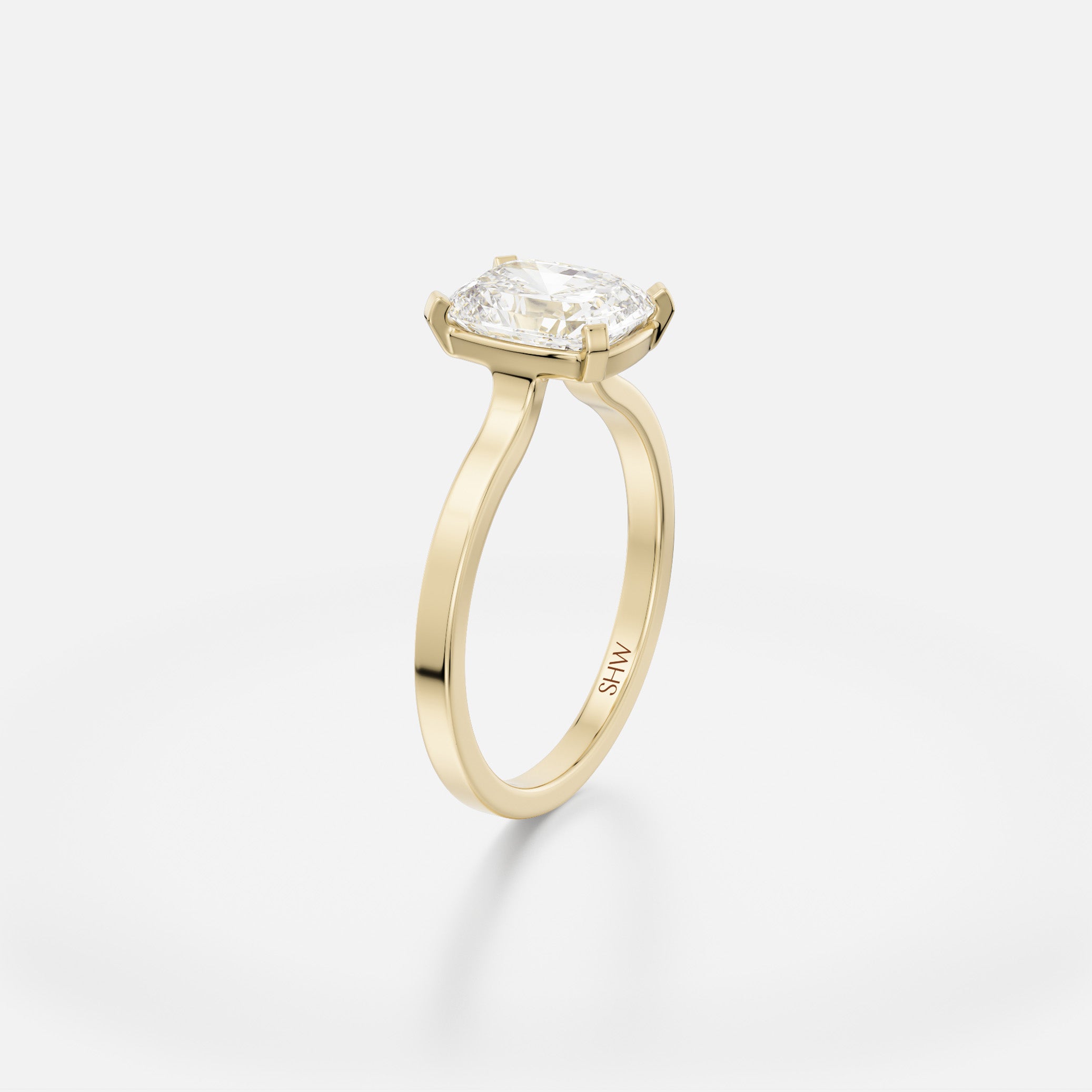 Minimal cushion diamond engagement ring with North South setting and slim flat band 14k 18k gold SHW Jewelry Manhattan NYC