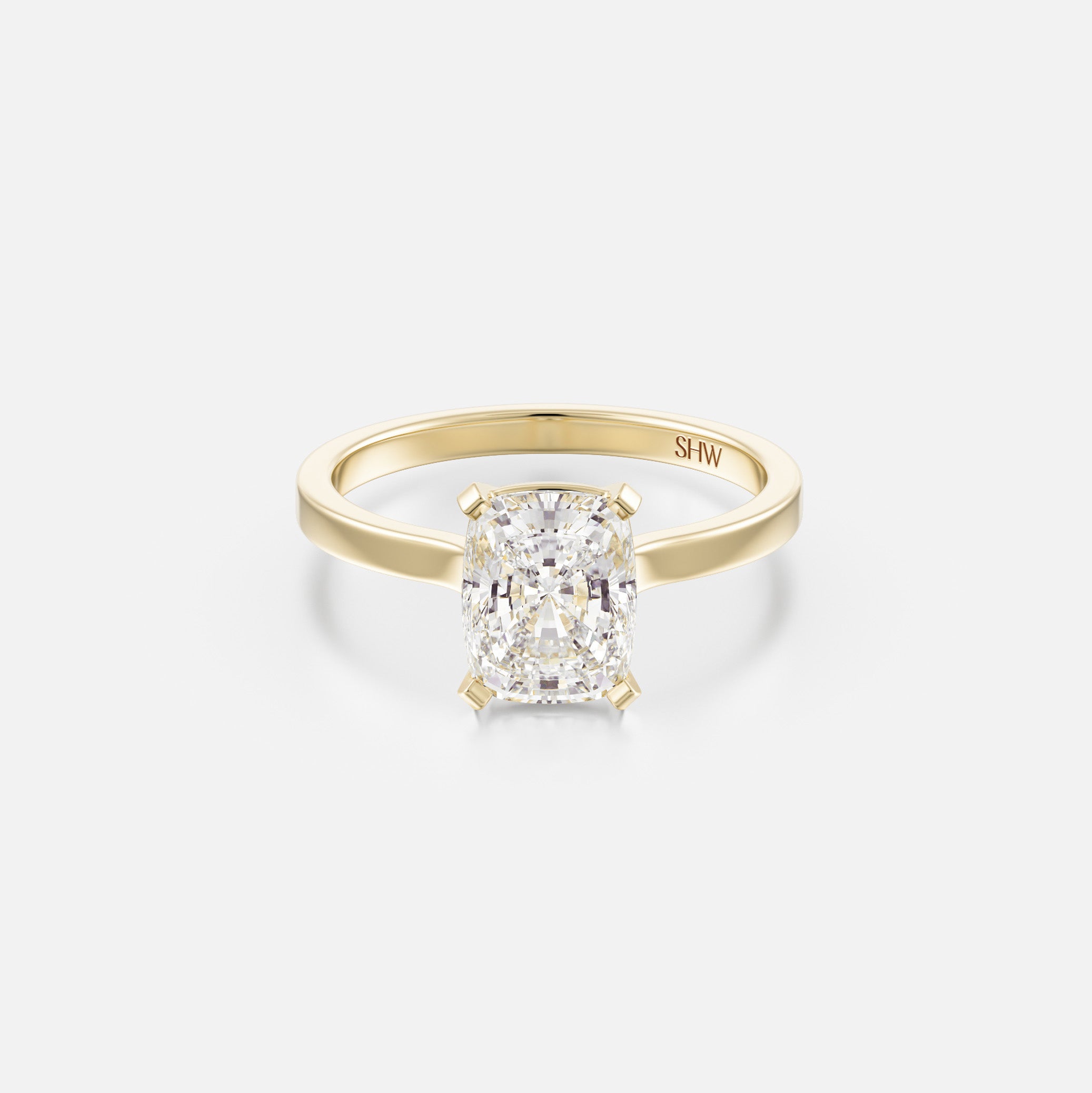 North South cushion cut diamond engagement ring with thin flat band 14k 18k gold platinum SHW Fine Jewelry NYC