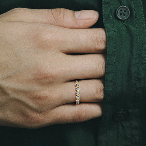 Customizable eternity wedding band with round lab-grown or natural diamonds 14k 18k gold platinum SHW jewelry NYC