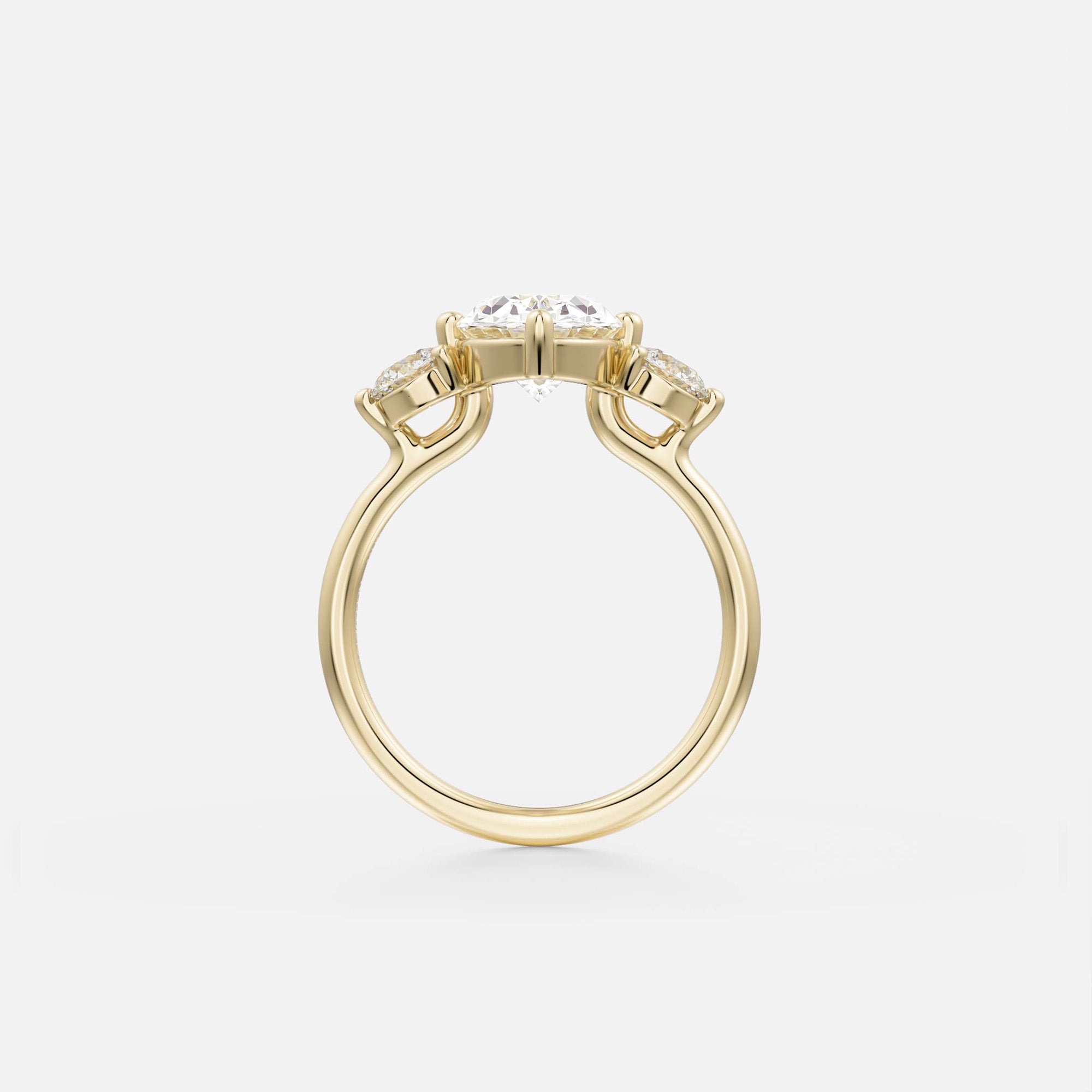 Three stone prong set stones on side Engagement Ring with Oval lab grown mined diamond 14k 18k gold SHW Best Jewelry Stores Manhattan NYC